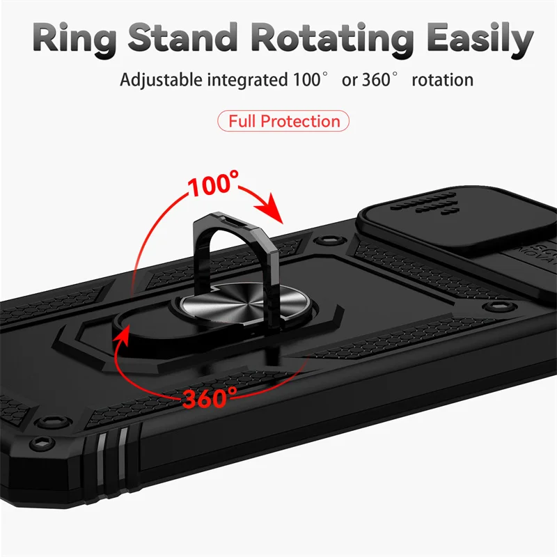 For Xiaomi Redmi 9A Case Slide Window Lens Protect Armor Phone Case For Redmi 9A 9a Magnetic Holder Ring Cover