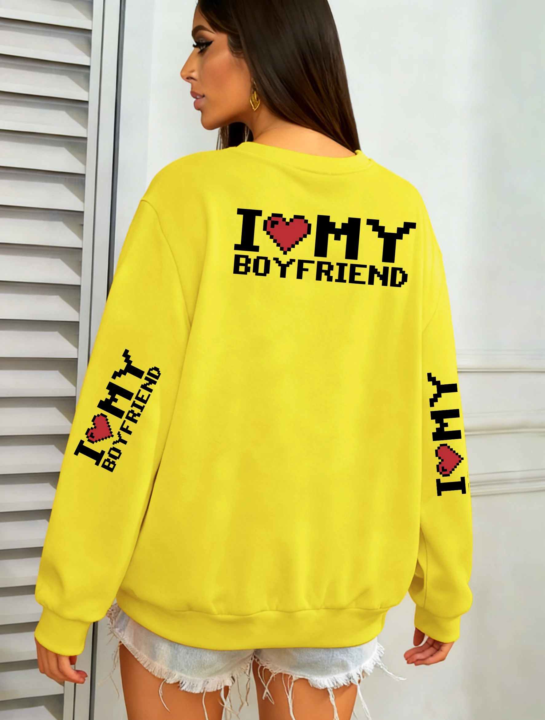 Ich liebe meinen Freund als Geschenk für ein Paar, bedruckter Damen-Pullover, Fleece-Jogging-Sweatshirt, lockere Kleidung mit Rundhalsausschnitt, Herbst-Sportbekleidung