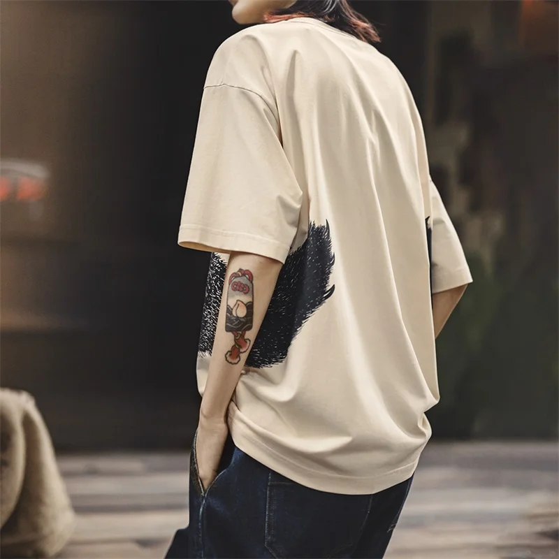 Maden Oversized Bear Print Short Sleeve T-Shirt Women's Summer Apricot Loose Fit Ribbed Crew Neck Tee Cute Casual Street Tops image 5