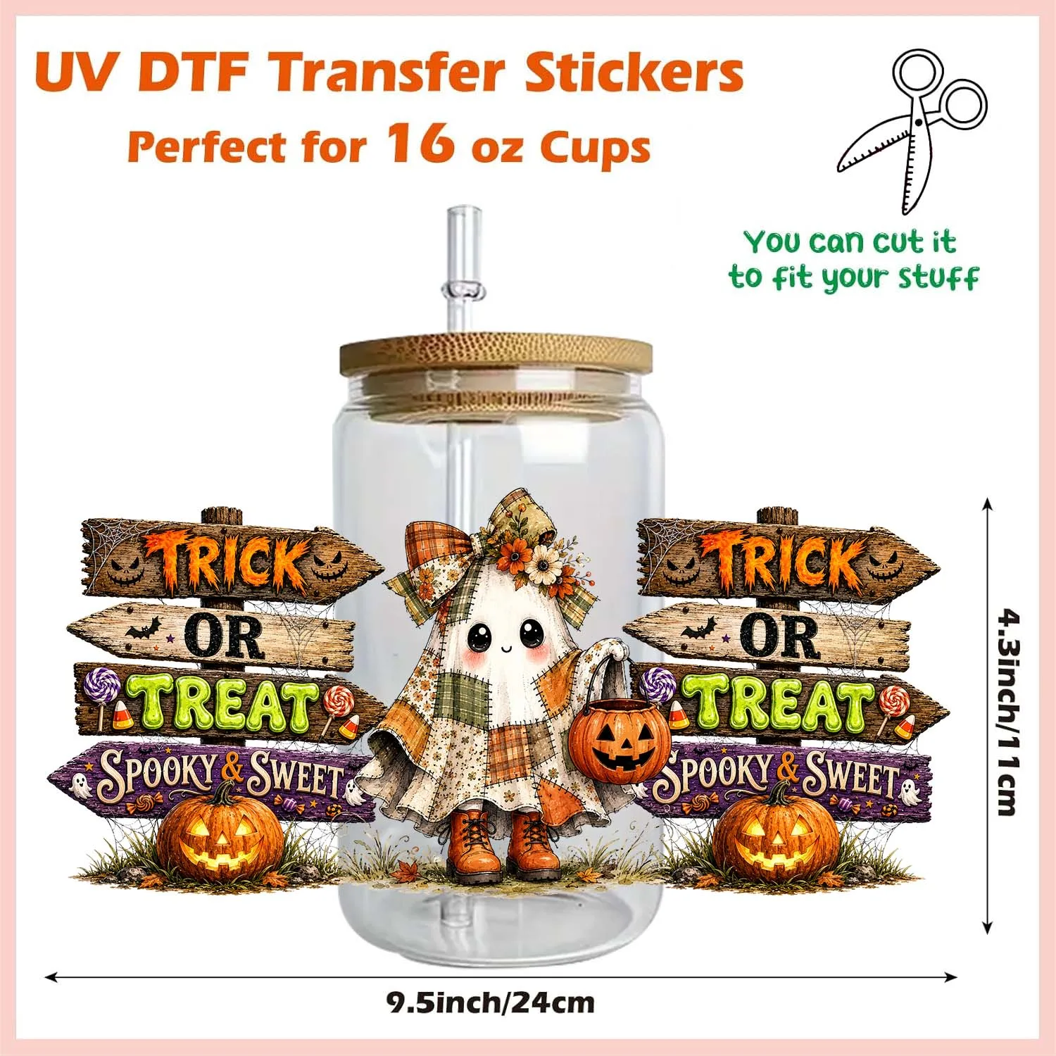 Halloween Spooky Season Theme Rub On UV DTF Sticker Waterproof DIY Decals 3D transfers uvdtf stickers 16oz uv dtf cup wraps