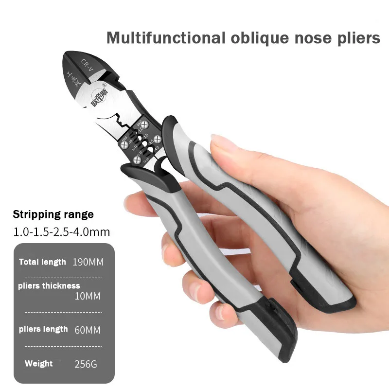 Carbon  Vise Hand Tool Multi Function Wire Cutter Combination Pliers With PVC Handle Wire Stripper