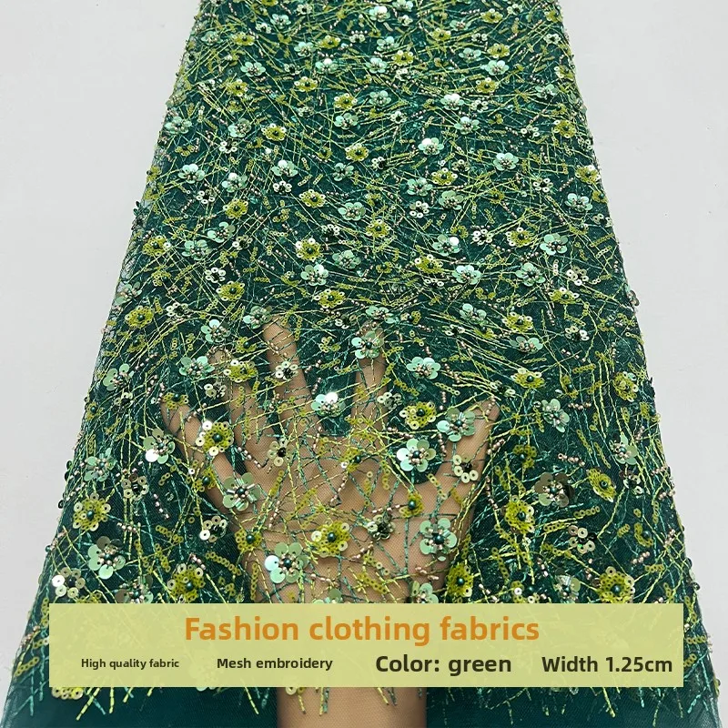 

Mesh Beading Sequins Embroidered Fabric for Little Flower Childrens Clothing Dress Cloth Diy By The Yard Sewing Material