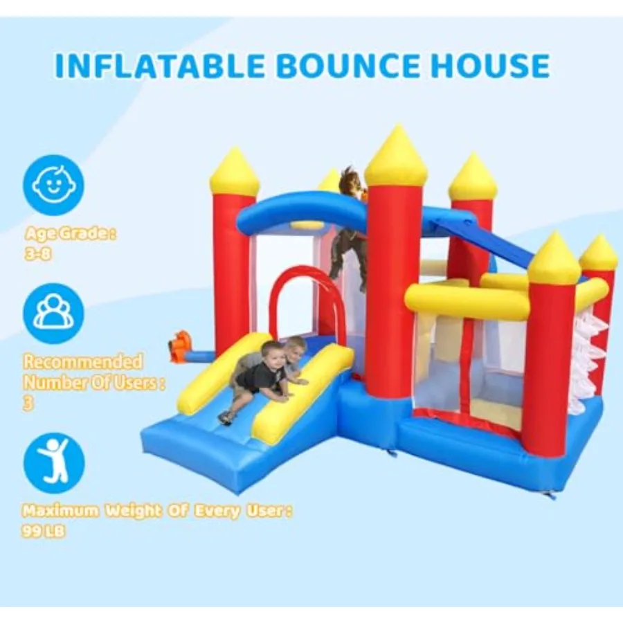 Casa inflable de rebote para niños de 3 a 6 años, jersey para niños pequeños con tobogán y piscina de bolas (con cubierta solar), perfecta para exteriores I