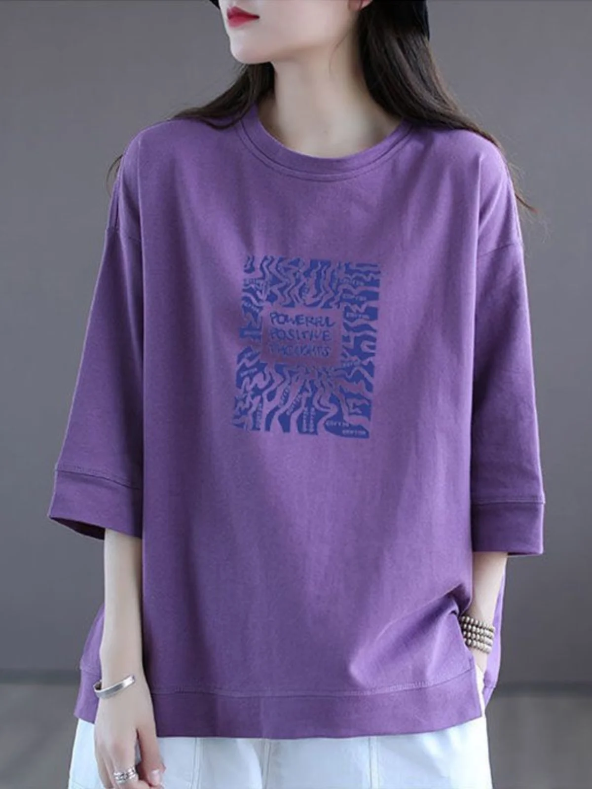 

Pure Cotton ort Sve T-irt Women's Print Casual Top Comfortable Breathable Summer Faion Geometric Abstract Pattern