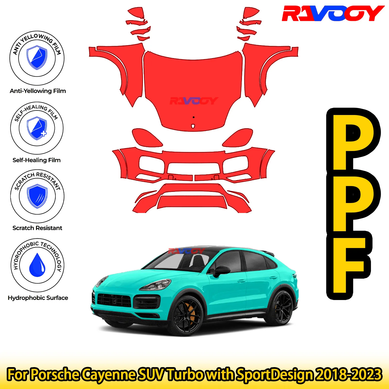

Для Porsche Cayenne SUV Turbo с SportDesign 2018-2023, глянцевая матовая черная предварительно вырезанная передняя пленка PPF, комплект защиты от краски