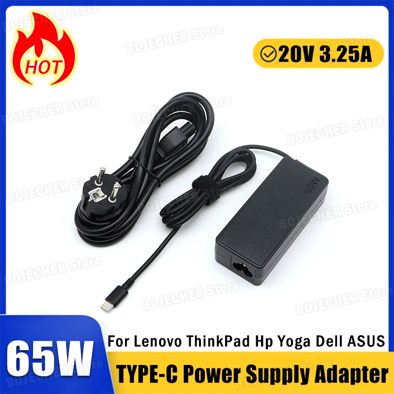 Adaptadores de fuente de alimentación de interfaz USB C de 65W 20V 3.25A para Lenovo ThinkPad Hp Yoga Dell ASUS carga rápida cargador de ordenador portátil tipo C