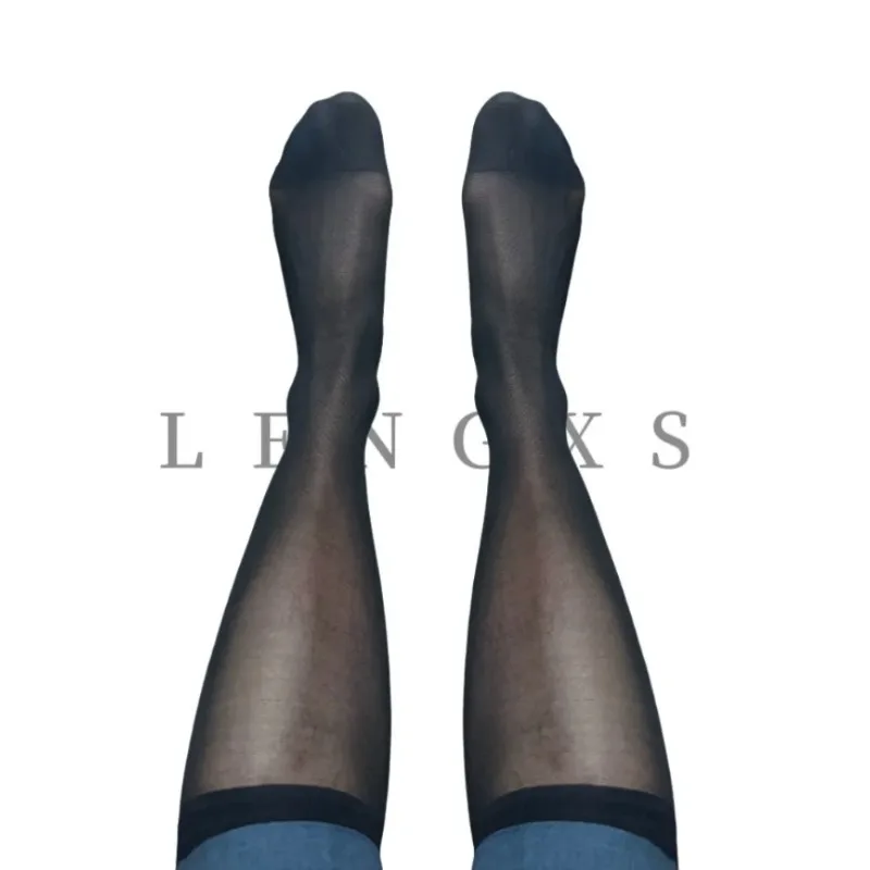 

Мужские тонкие полупрозрачные гольфы из твила до колена в полоску: черные, темно-синие, серые. Модные, элегантные, сексуальные чулки.