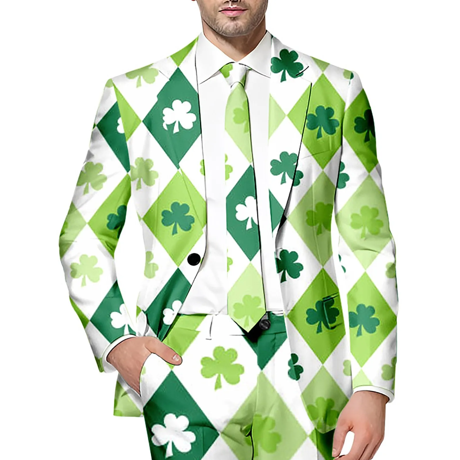 Male St Patricks Day Long Sleeve Jacket With Printed Buttons And Multiple Pockets For Holiday Party Events Coat Fashion Silm