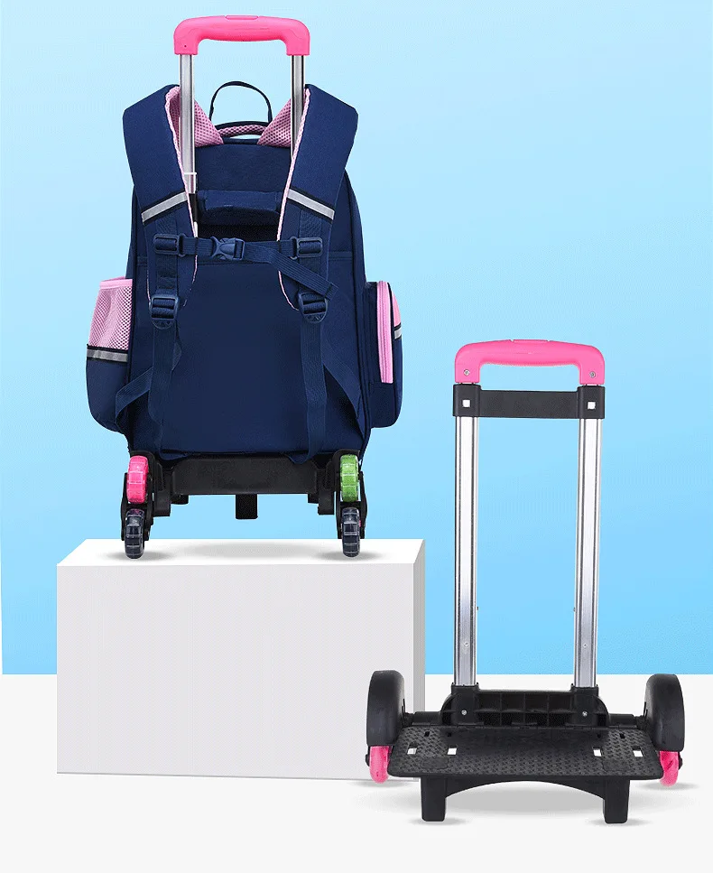 Backpack Trolley Foldable Cart 6 Wheels Rolling-Luggage Carts Aluminium Alloy Luggage Hand Cart for School Bags