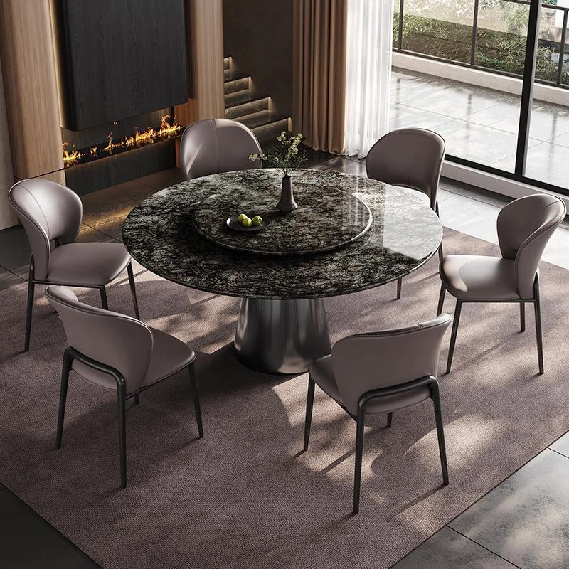 #Premium Natural Marble Dining Table: Designer Dining Table for Luxury Villas with a Turntable