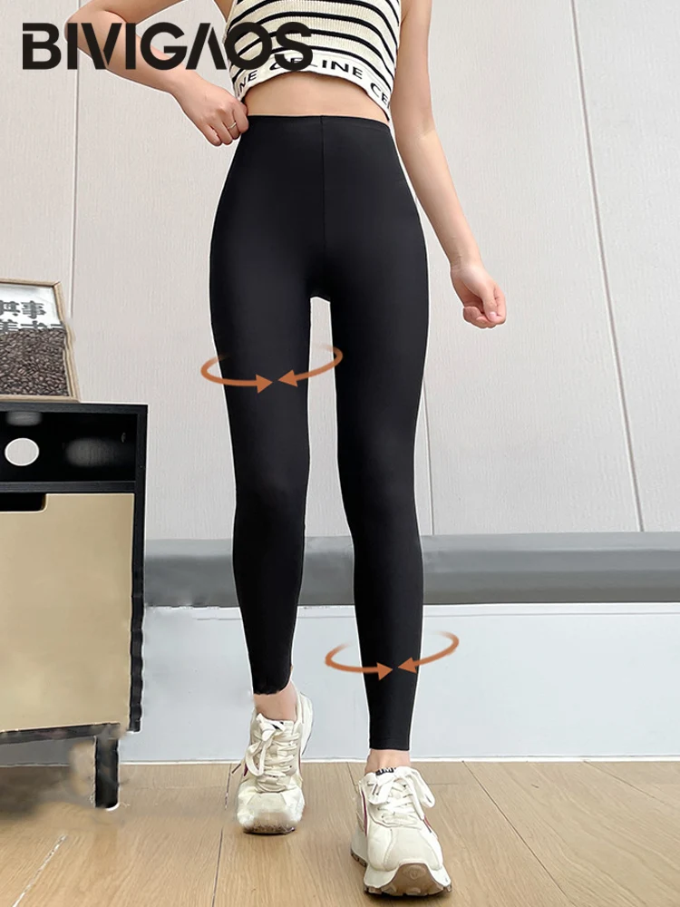 BIVIGAOS Summer Ultra-Thin High Elastic Mask Leggings Women Nude Feeling High Waist Ankle Air Conditioning Tight Leggings