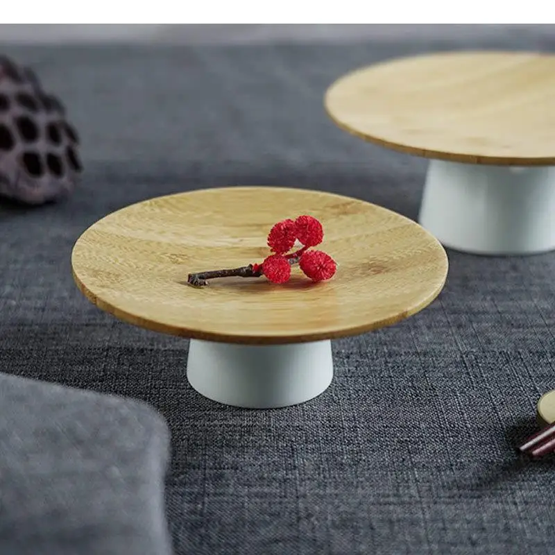 

Ceramics Trays High Foot Fruit Plates Sushi Sashimi Dish Wooden Household Tableware Snacks Dessert Storage