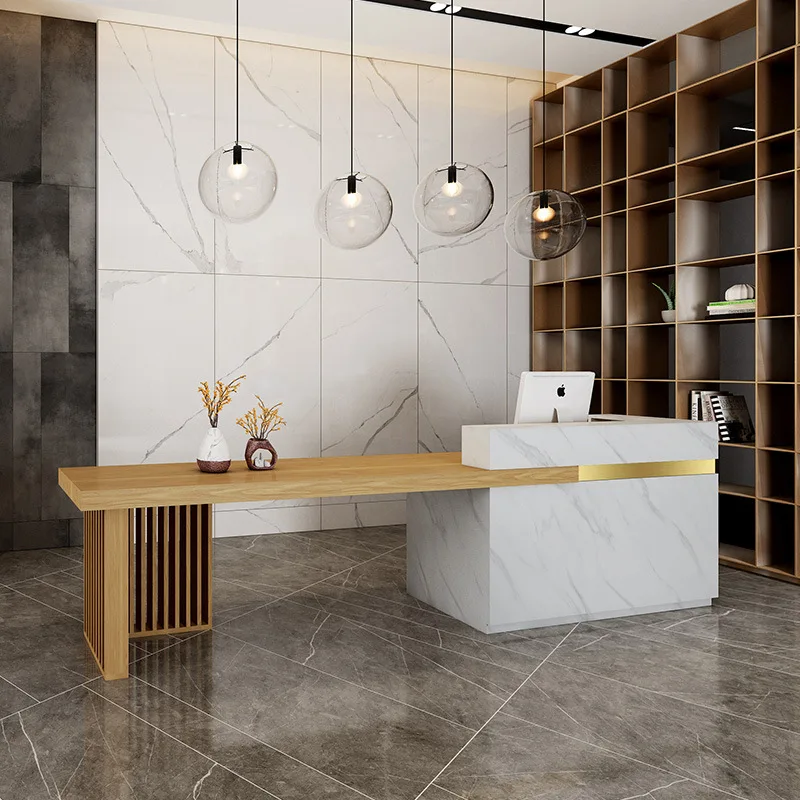 New Chinese style imitation marble commercial tea house tea table front checkout page clothing store beauty company reception