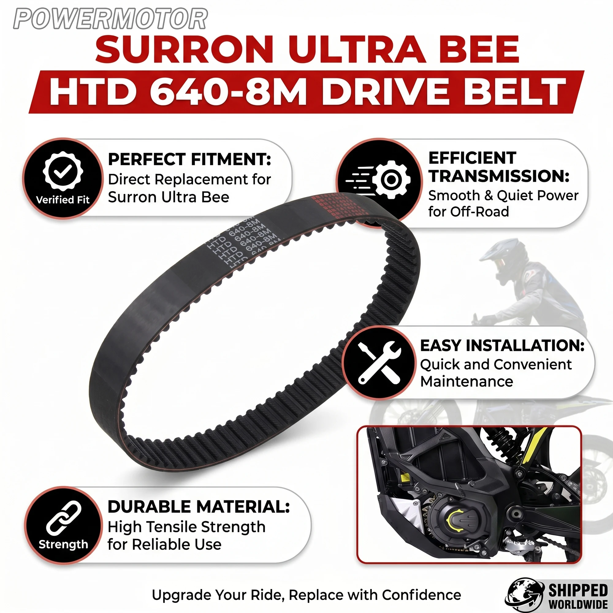 

HTD 640-8M Electric Motorcycle Drive Belt For Surron Ultra Bee Electric Dirt Bike Off-Road Racing Transmission Belt Replacement