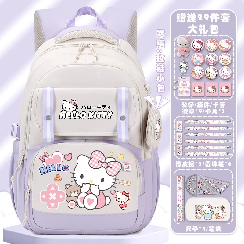 Sanrio New Hello Kitty Cute Schoolbag Female Cartoon Large Capacity Portable Burden Alleviation Student Backpack