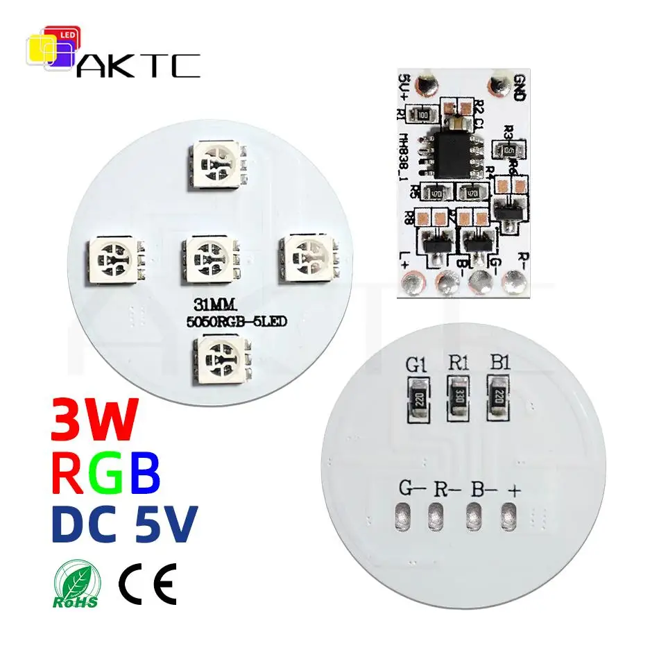 1Set DC 5V RGB Light Dimming Control Board On/Off Color Change 31mm Round PCB Substrate Mini Colorful LED Lamp Panel Source DIY