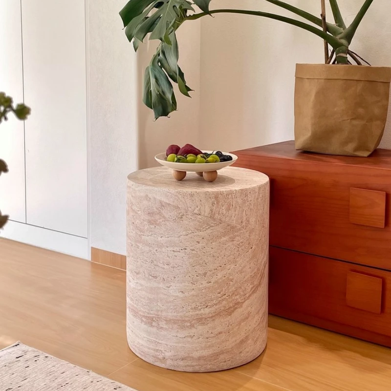 Imitation marble Cylinder Coffee Table Round Side Table for homestay hotel Versatile End Tables Modern Living Room Furniture