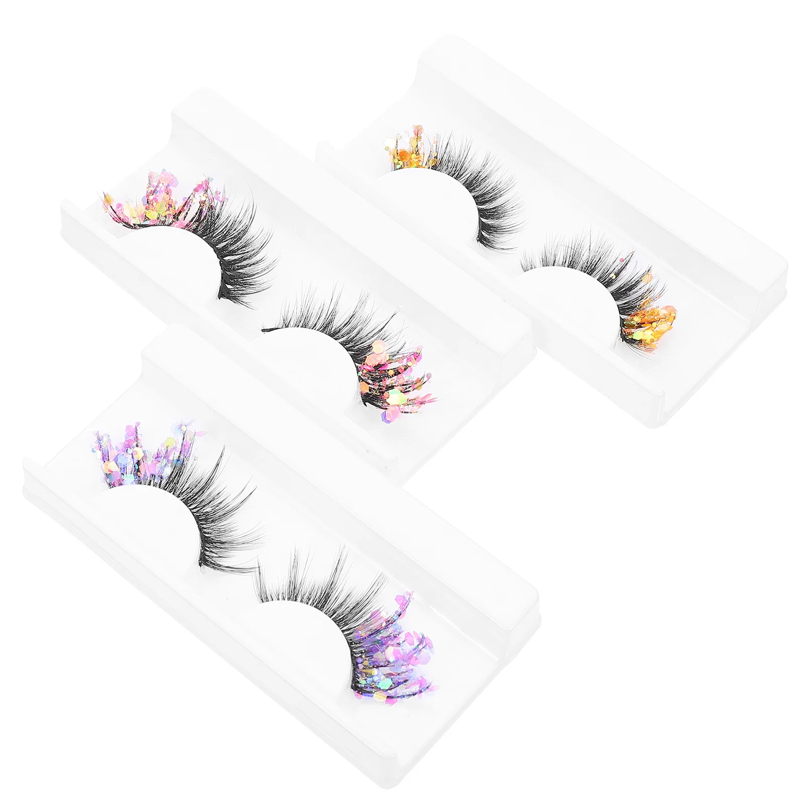 3 Paar gefälschte Wimpern, glitzernde Wimpern, farbige 3D-fluoreszierende falsche Wimpern für Termine, Rollenspiele, Street Fashion