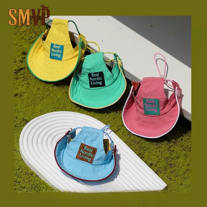 Breathable Pet Fisherman Hat Ear Hole Design Adjustable Chin Strap Lightweight Outdoor Sun Visor Hat Decor Accessory for Pets