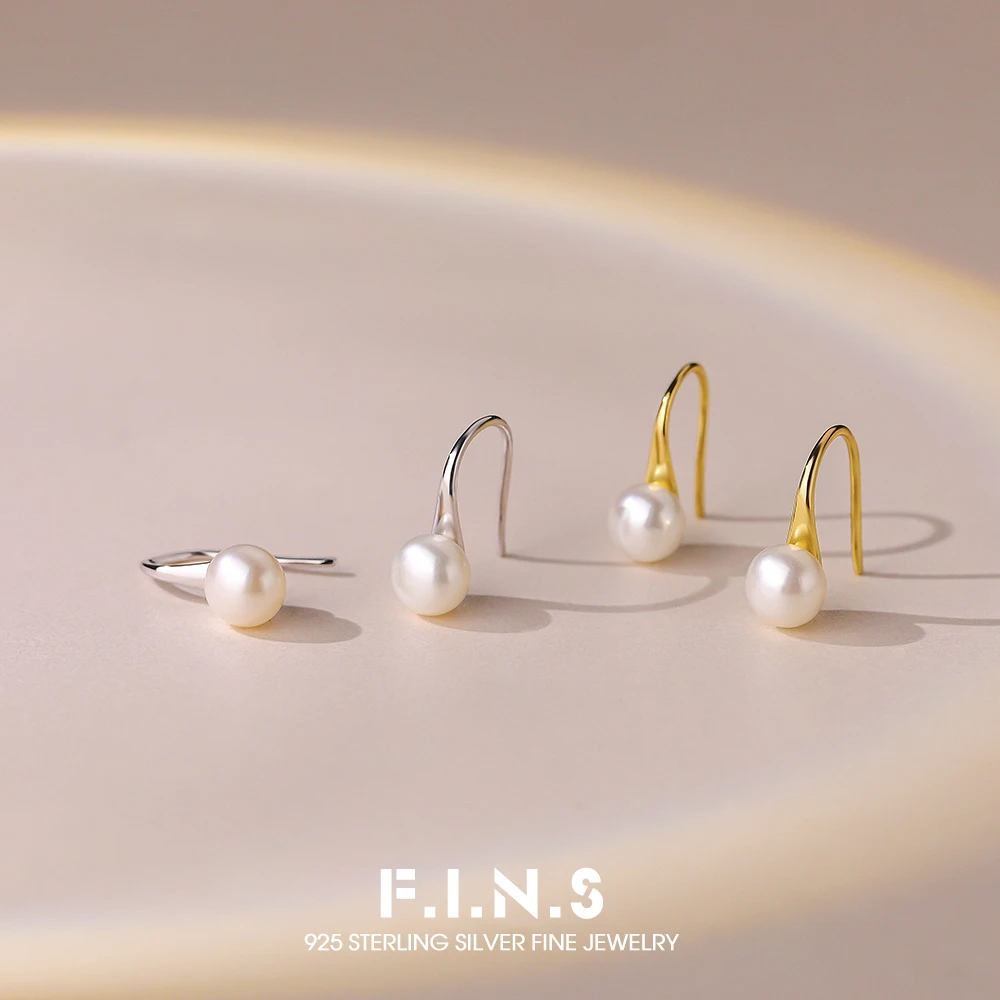 

F.I.N.S S925 Sterling Silver Freshwater Pearl Stud Earrings French Style Luxury Aesthetic Natural Pearl Ear Hooks Fine Jewelry