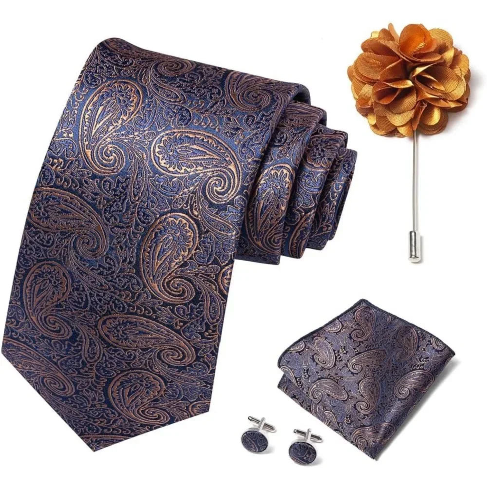 Ties Set Men Mixed Color Necktie Handkerchief Cufflinks Brooch 3.15 Formal