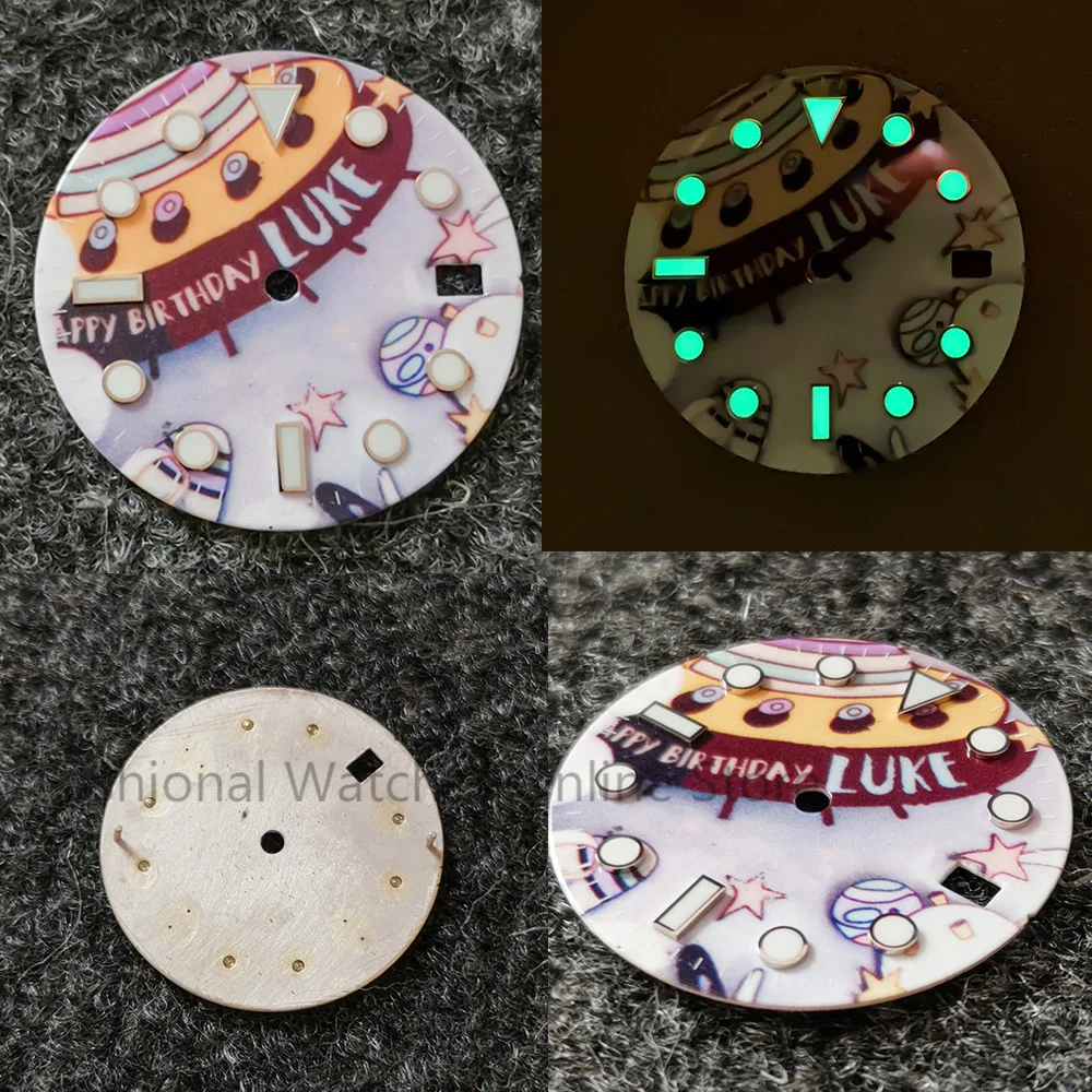 28.5MM Watch Dial Watch Modified Cartoon Spaceship Party Luminous Watch Faces for NH35/36/4R/7S Movement