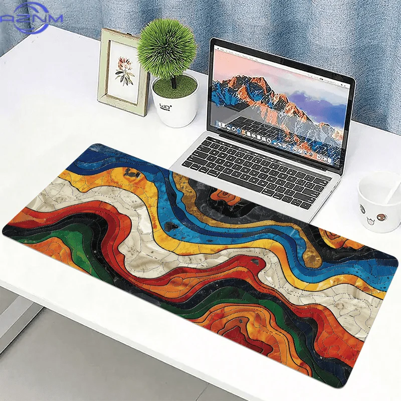 1pc Mouse Pad Measuring  cm, Featuring a Non-Slip Extended Design with an Abstract Colorful Wavy Line Pattern, Ideal for Office