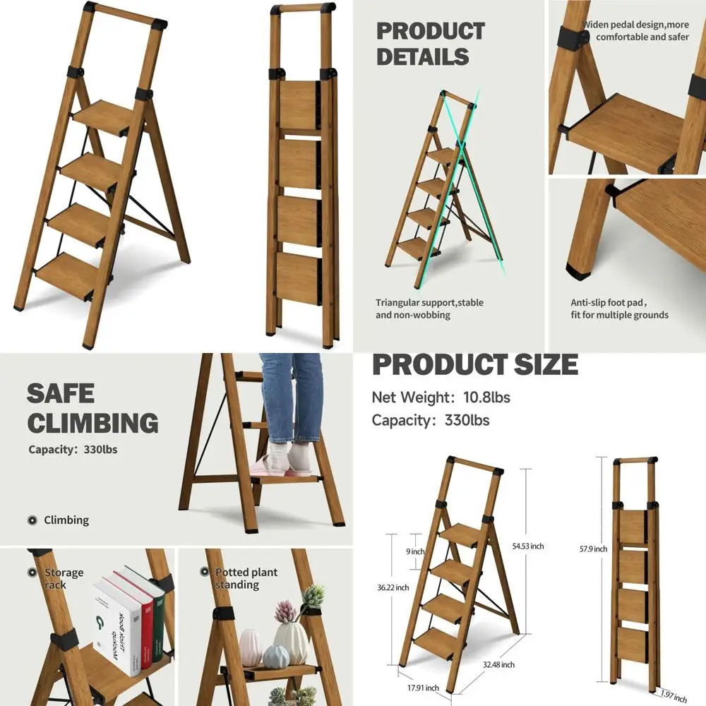 مقعد ألومنيوم خفيف الوزن قابل للطي مع دواسات واسعة، سعة 330 رطل، قبضة يد مريحة، مثالي للاستخدام المنزلي #1
