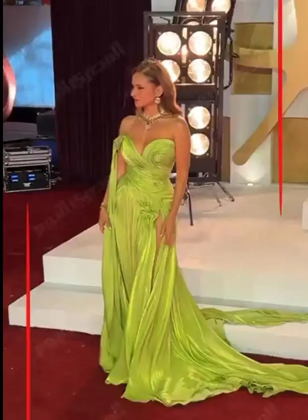 Customized Modest Pleated One Shoulder Evening Dress Green A Line فساتين سهرات with Split