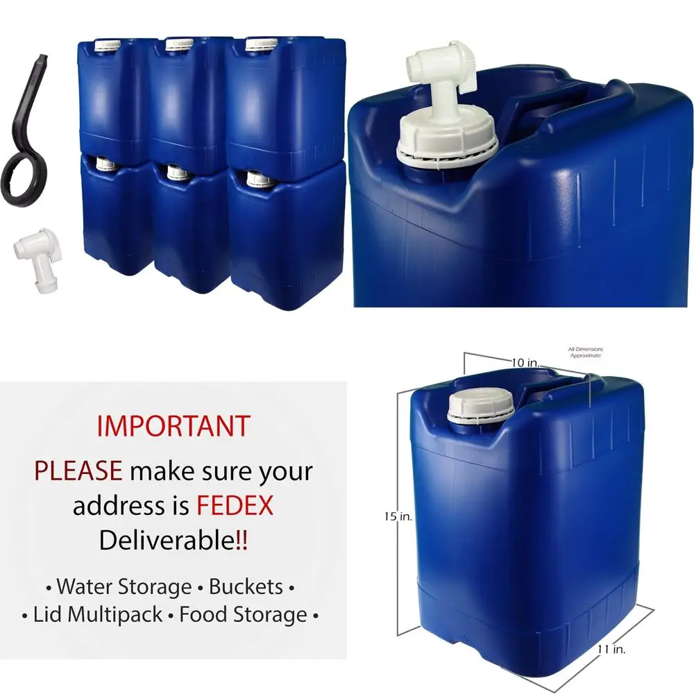 Contenedores de almacenamiento de agua apilables de 5 galones, azul, paquete de 6 (30 galones): ¡nuevo y limpio!
