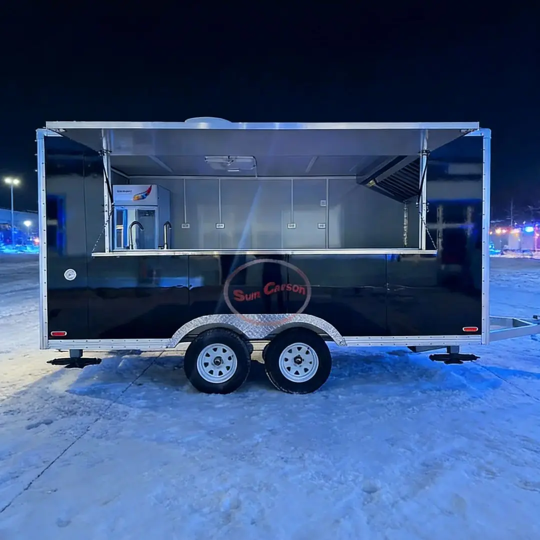 

Мобильный прицеп для еды с двойной осью, кухонная тележка из нержавеющей стали, холодильник в комплекте для уличной еды, бизнеса