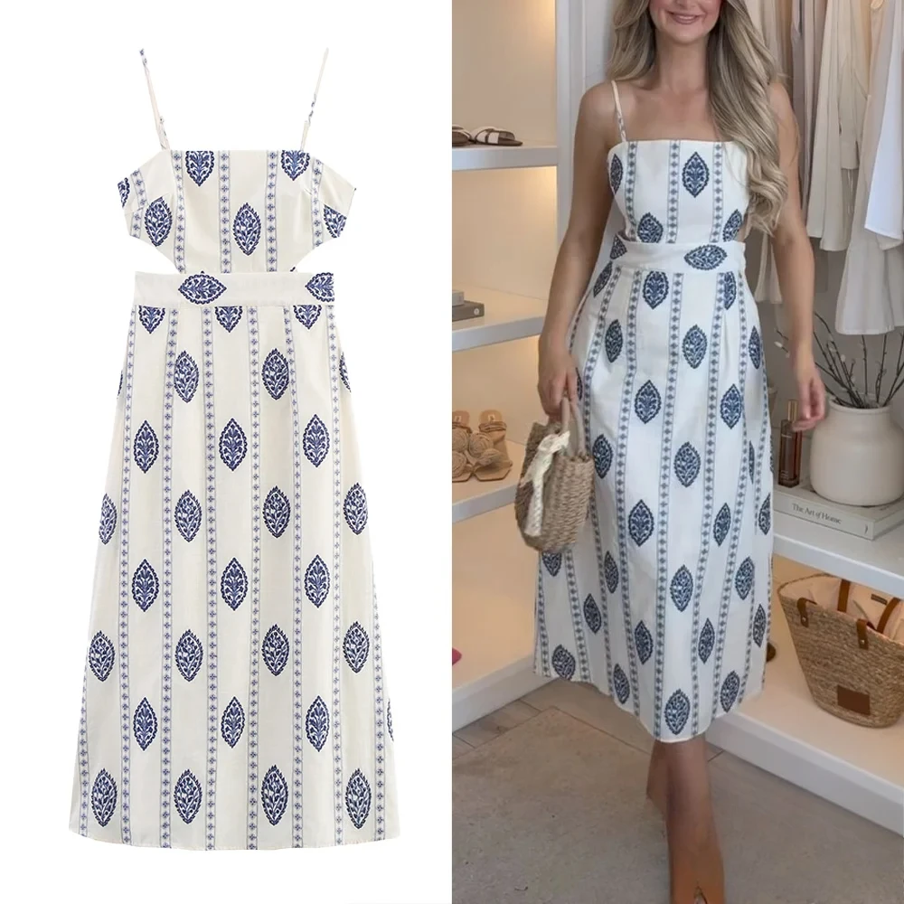 KONDALA elegante otoño Chic vestido largo bordado mujer recortado espalda descubierta Cami vestido moda 2025 vacaciones de verano vestido bohemio