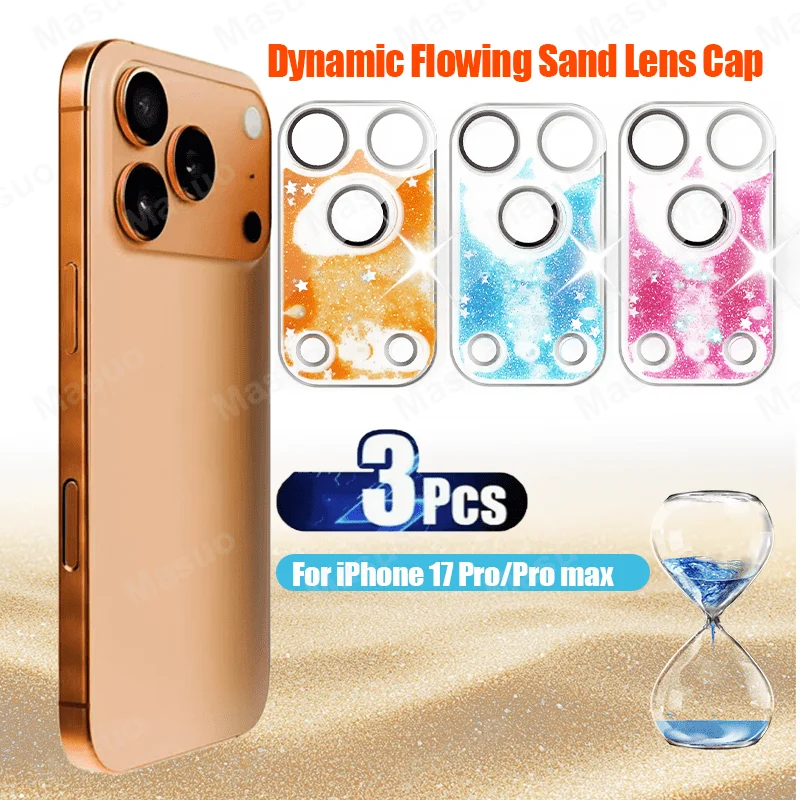 

3Pcs for iPhone 17Pro/17 Pro Max GlitterHourglass Camera Lens Protector, Sparkle Sandglass Star Pattern Anti-Scratch Lens Cover