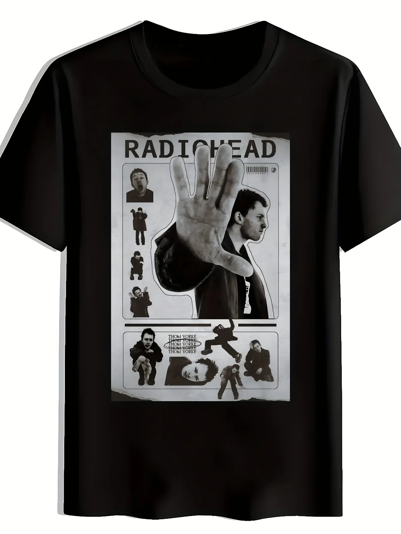 Schwarzes Grafik-T-Shirt für Herren – mit einem Collage-Design aus Bandmitgliedern und charakteristischen Handgesten, perfekt für Rock-Enthusiasten, kurzärmliges Sommer-Shirt mit Rundhalsausschnitt,