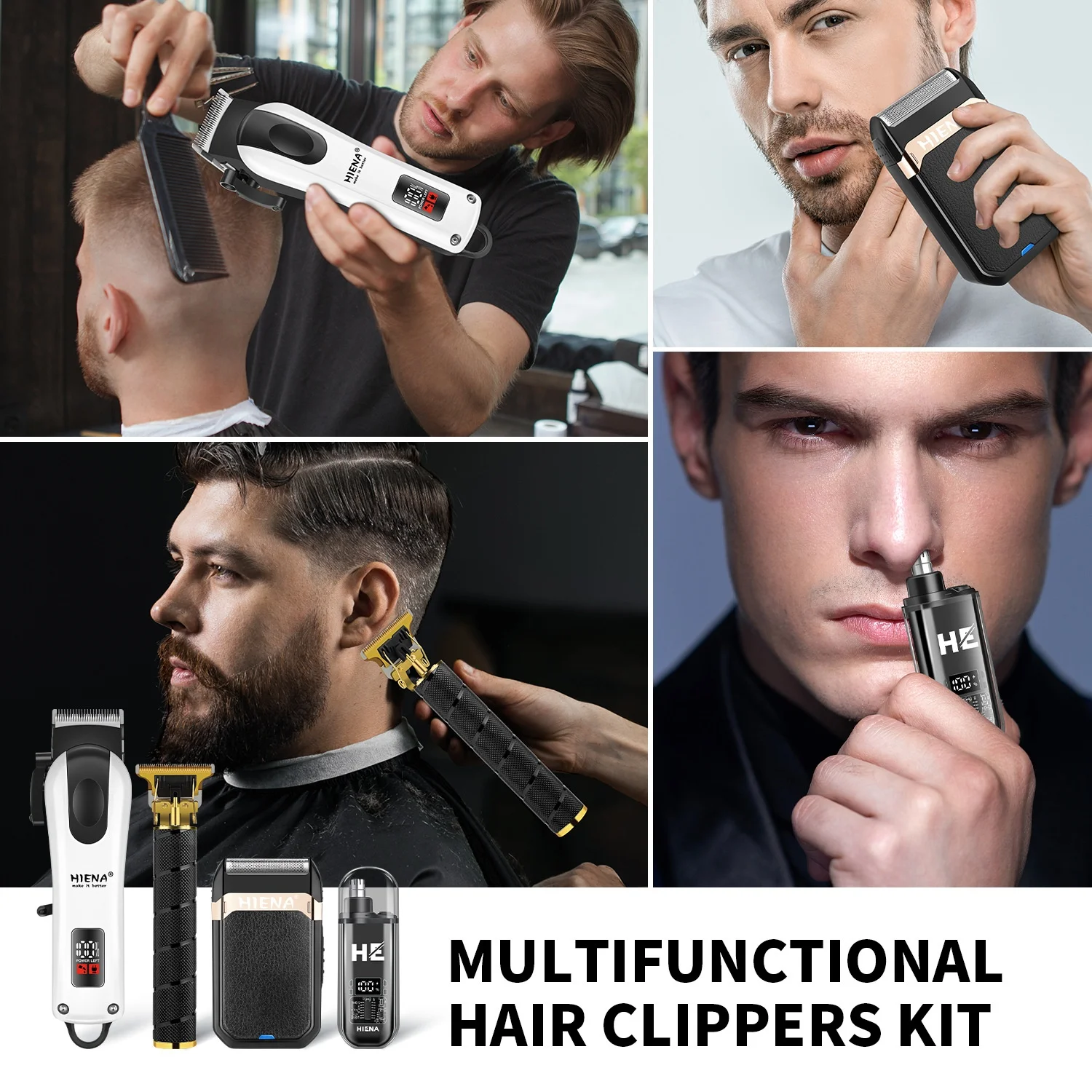 HIENA قص الشعر عدة قابلة للشحن اللاسلكي الشعر أداة تهذيب اللحية المهنية LED عرض آلة قطع الشعر 2025 هدية الكريسماس