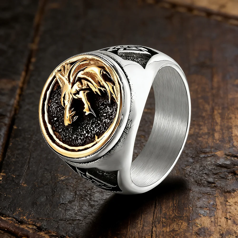 Herren Wolf Kopf Ring Edelstahl Punk Gothic Statement Schmuck Vintage Tier Totem Biker Rocker Männliche Mode Accessoires