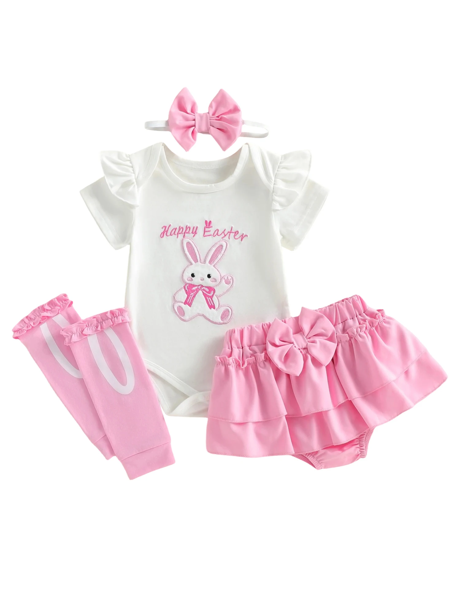 

Toddler Boy Easter Outfit Bunny Short Sleeve Shirt Suspender Shorts Bow Tie and Socks 4 Piece Spring Set for Boys