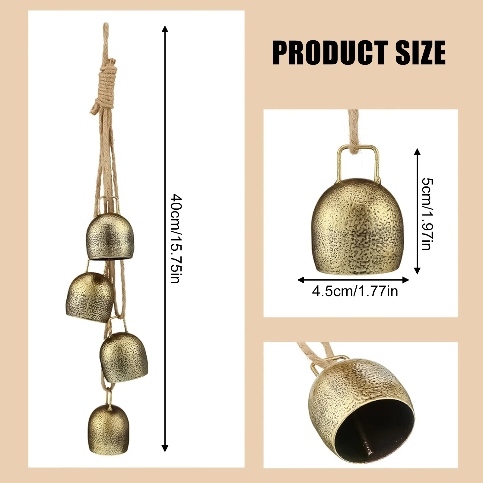 Retro Style Christmas Bell Pendant Hemp Rope Hanging Festival Decor for Door Window Backpack Decor