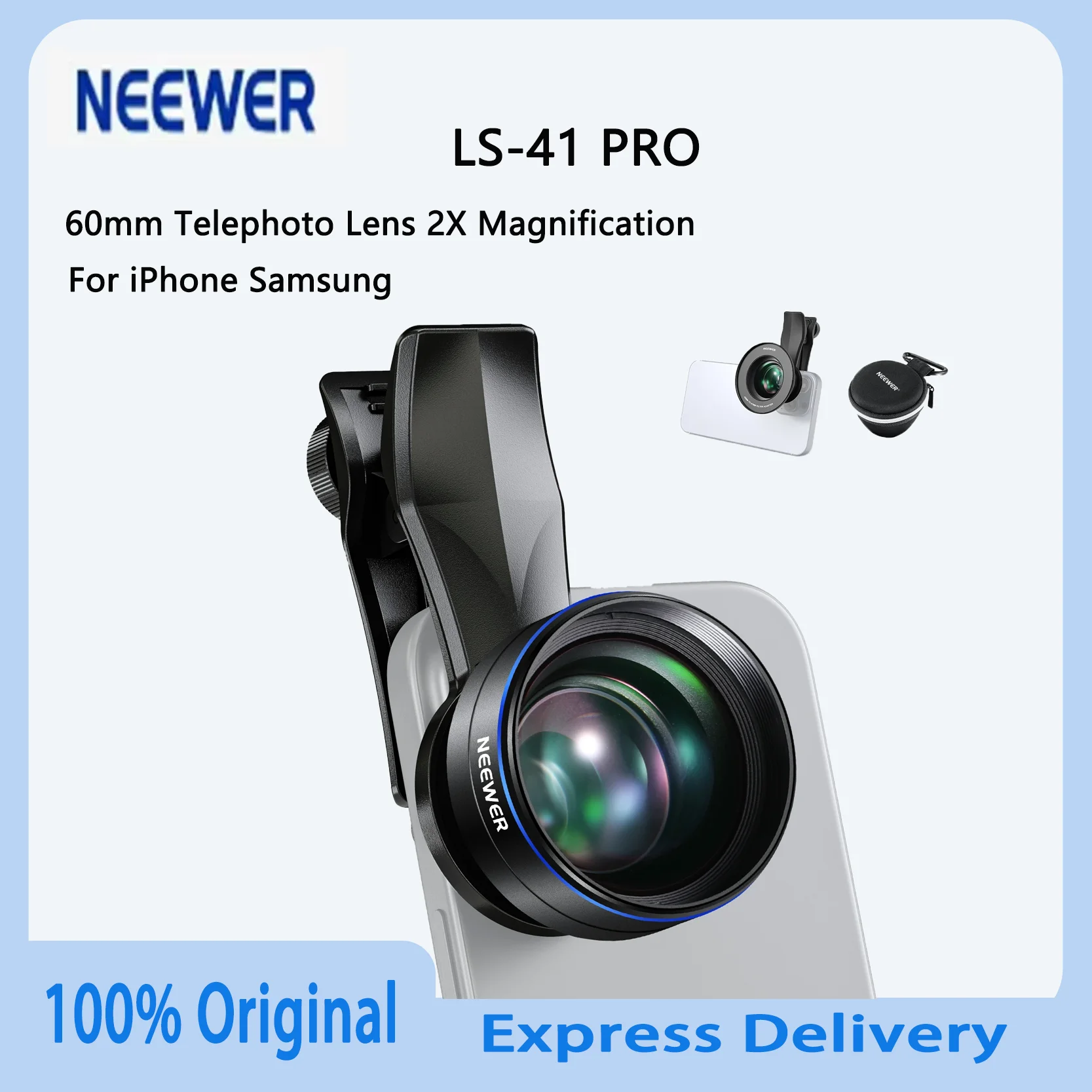 

Оригинальный телеобъектив Neewer LS-41 PRO 60 мм с 2-кратным увеличением и зажимом 17 мм, адаптер фильтра 67 мм для iPhone Samsung