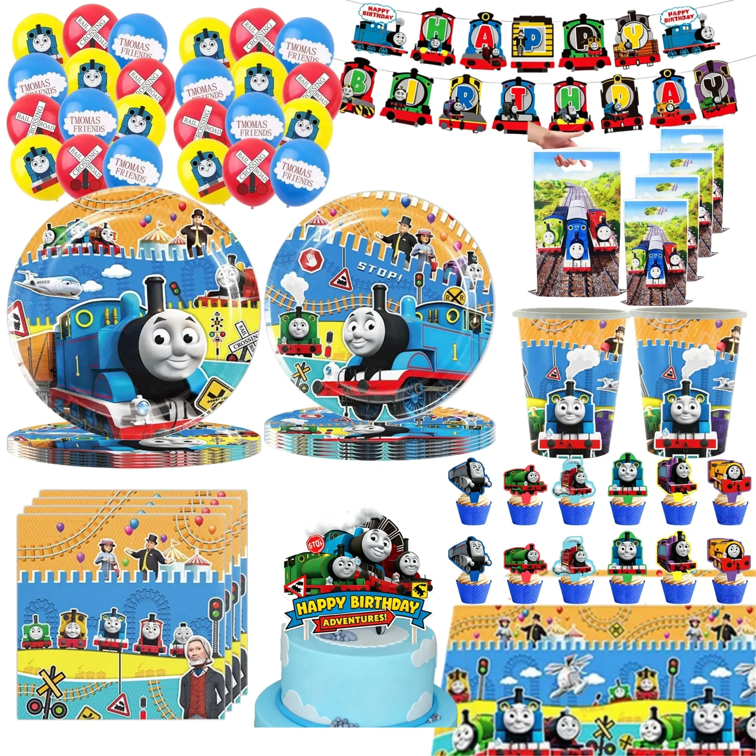 Decoraciones para Fiestas de la Película T&Thomas the Train, Vajilla, Platos de Papel, Fondo, Artículos para Fiestas de Cumpleaños Infantiles, Regalos para Baby Shower