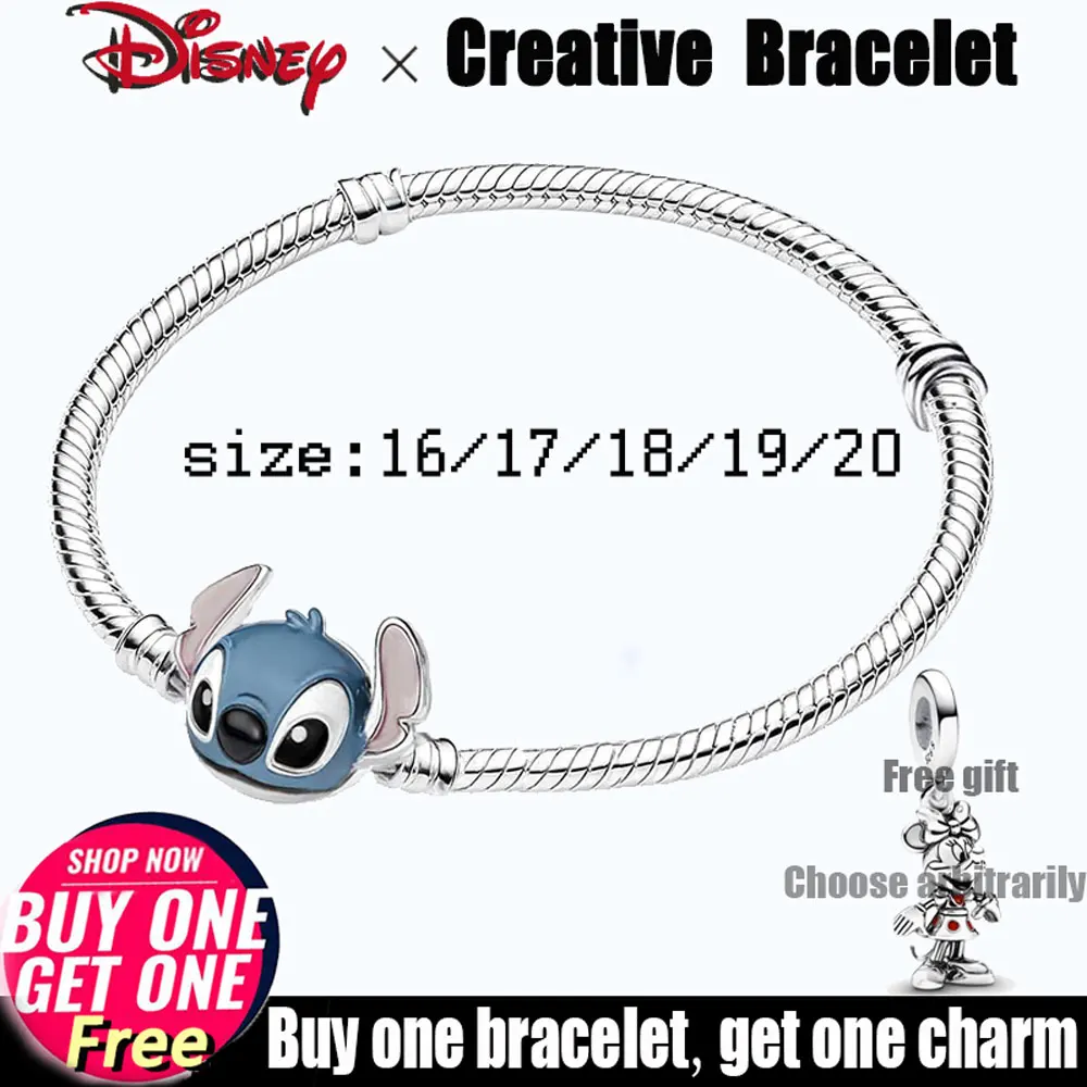 

Disney Stitch Bracelet 925 Sterling Silver cute stitch haed Shape Clasps Original Bracelet For Women Girls Luxury Jewelry Gift