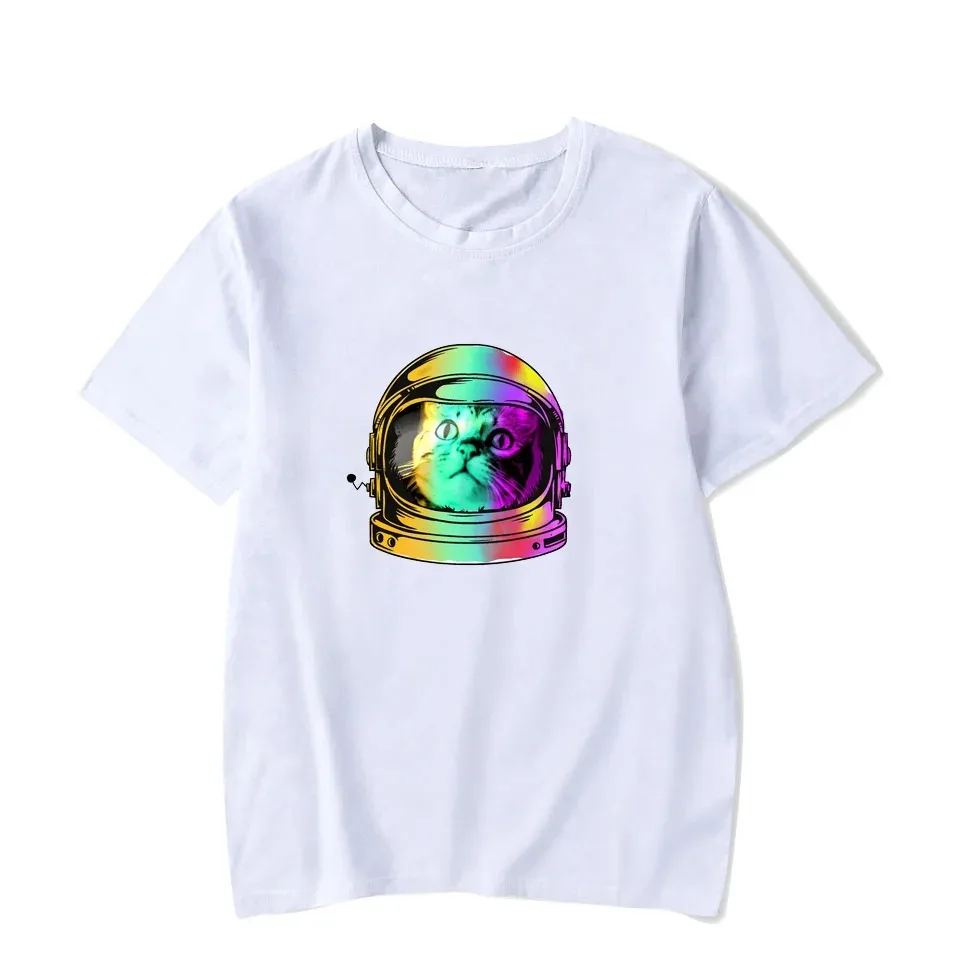 Fun space cat print pattern Cute cartoon fashion everyday Harajuku casual Street wear summer men women universal T-shirt