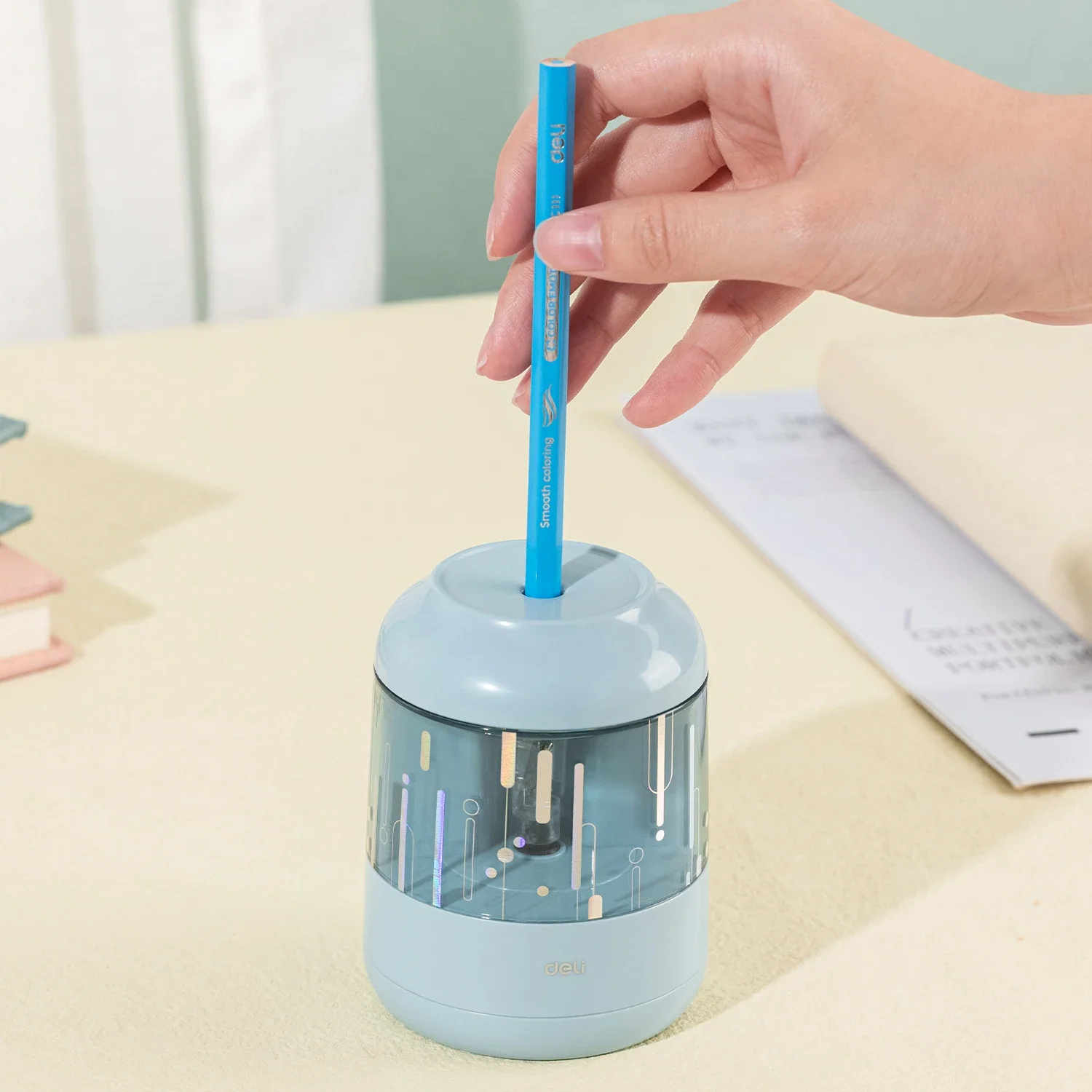 Deli Electric Pencil Sharpener Full-Automatic Pencil Sharpener for Students School Supplies Duty Mechanical Stationery