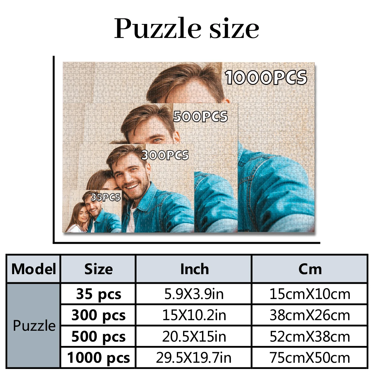 35/300/500/1084 elementów Personalizowane Puzzle ze Zdjęciem na Zamówienie, Puzzle ze Zdjęciem Rodzinnym, Puzzle dla Par, dla Rodziny, na Boże Narodzenie