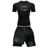 Conjunto de compresión impreso personalizado para hombre, camiseta de gimnasio con logotipo del equipo + pantalones cortos de entrenamiento, ropa protectora transpirable de secado rápido