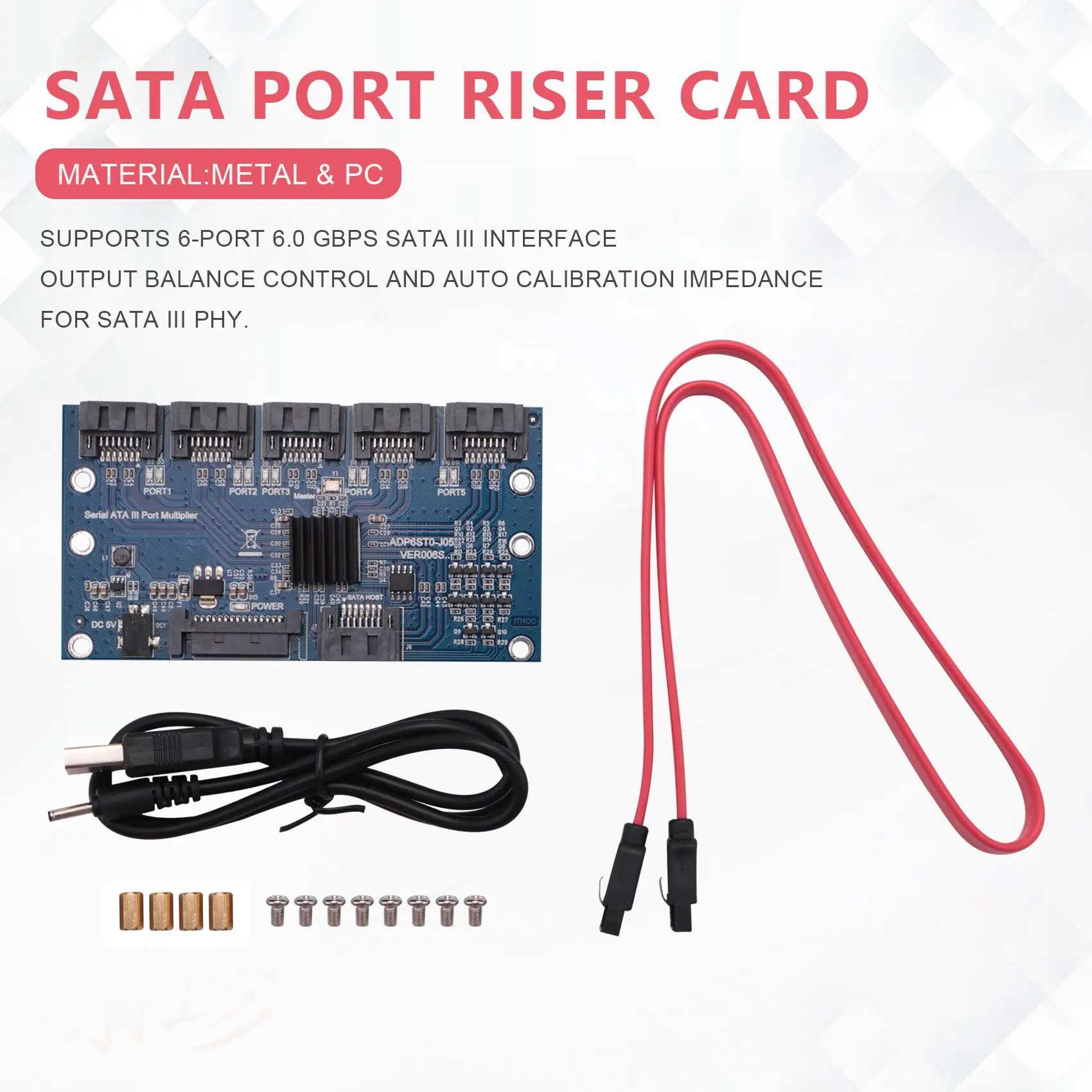 Controller Card Motherboard Sata Expansion Card 1 To 5 Port Sata3.0 6Gbps Multiplier Sata Port Riser Card Adapter For Computer