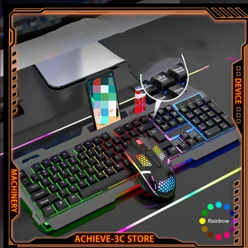 

Keyboard and Mouse Kit Wired Luminous Game Keyboard Mouse Colorful Backlight Mechanical Feel Home Office PC Laptop Accessories