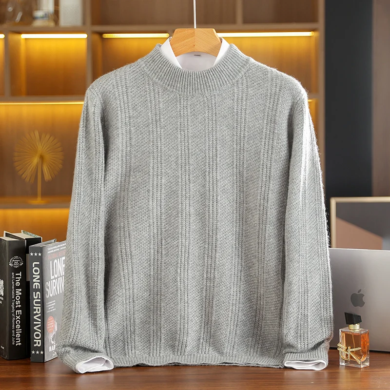 2025 Maglione da uomo in cashmere al 35% Pullover lavorato a maglia Girocollo semplice Pullover versatile Autunno Inverno Camicia base calda e confortevole