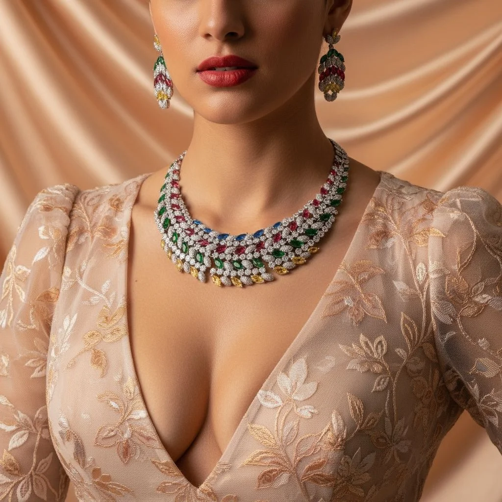 

Luxury Heavy Micro Pave Leaf Zircon Necklace Earrings Set European Style Bridal Banquet Jewelry Wholesale