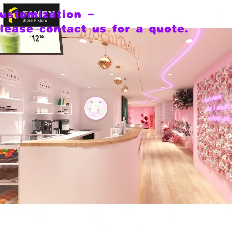 Quiosco de té moderno con diseño de barra personalizado para tienda minorista, exhibición de burbujas de té, decoración para centro comercial, quiosco de té Boba